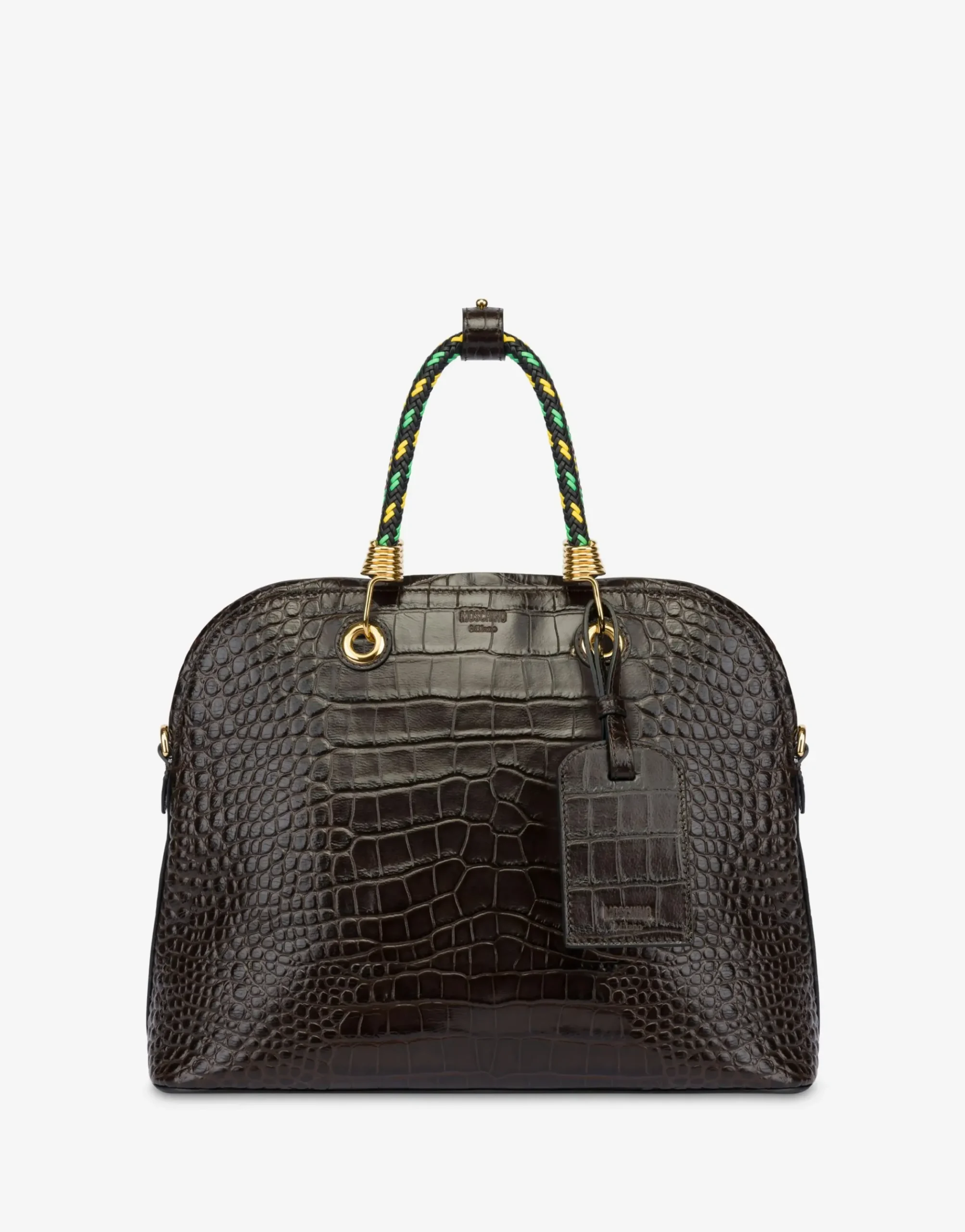 Moschino Croc Print Braided Cord Handbag