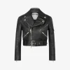 Moschino Cropped biker jacket in heavy nappa leather