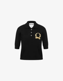 Moschino Knit Polo Shirt Laurel Crown Logo