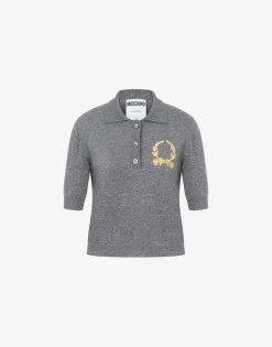 Moschino Knit Polo Shirt Laurel Crown Logo