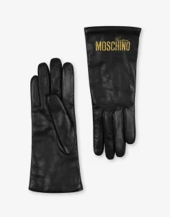 Moschino Logo Embroidery nappa leather gloves