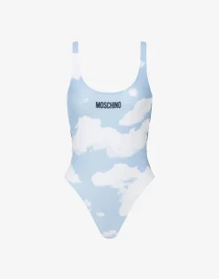 Moschino One-piece swimsuit Clouds and Check