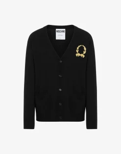 Moschino Wool and Cashmere Cardigan Laurel Crown Embroidery
